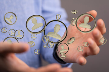 Businessman using data network with his fingers.