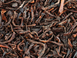 Leaves of Indian black tea, close-up