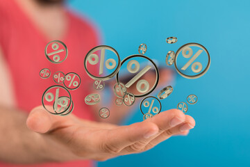 percent shopping digital in hand 3d..