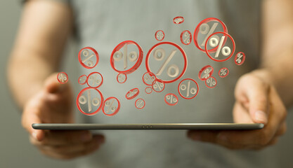 percent shopping digital in hand 3d..