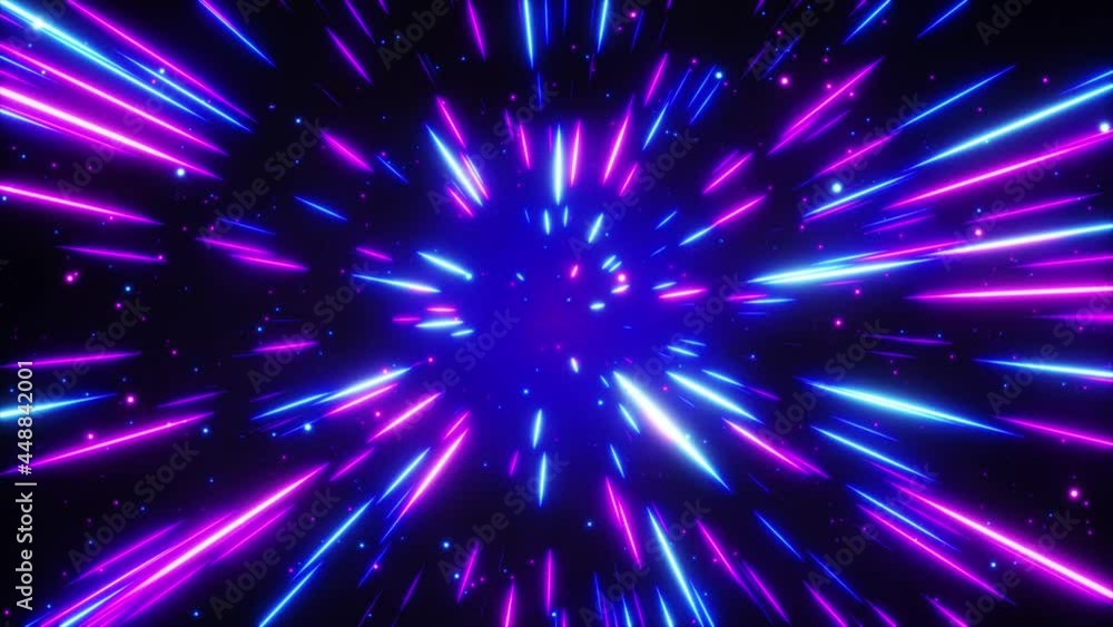 Poster hyperspace jump in outer space. the speed of light. light from the stars passing by. 3d animation of