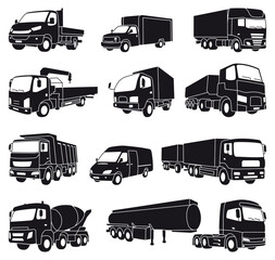 Set of detailed truck icons. Vector illustration © Matiass