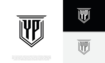Initials YP logo design. Luxury shield letter logo design.