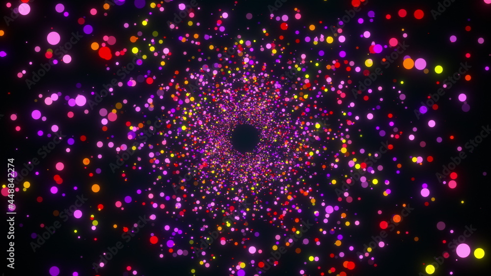 Poster tunnel of sparkling particles. 3d rendering abstract space, computer generated backdrop