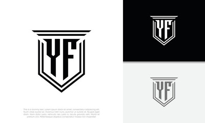 Initials YF logo design. Luxury shield letter logo design.