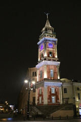 The tower of the City Duma with colorful New Year's illumination on the evening before Christmas
