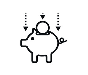 Piggy Bank Line Icon In Flat Style Vector For Apps,  Websites. Black Icon Vector Illustration.