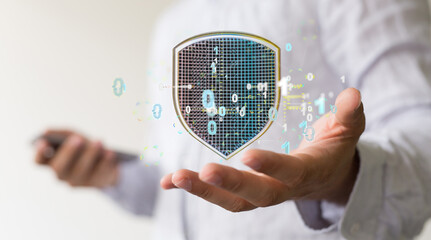Security Shield concept, data protection. Shield with dots and lines connectio