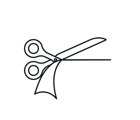 Scissors icon with cut lines isolated on white backgrouns. Vector symbol