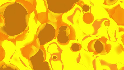 Round textures with 3d render gradient in chaotic motion. Geometric droplets floating in oil with overexposed reflection. Digital futuristic surface with spherical clusters