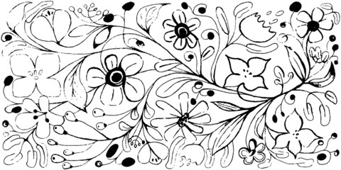 Set of black and white doodle flowers. Set of hand draw floral design elements