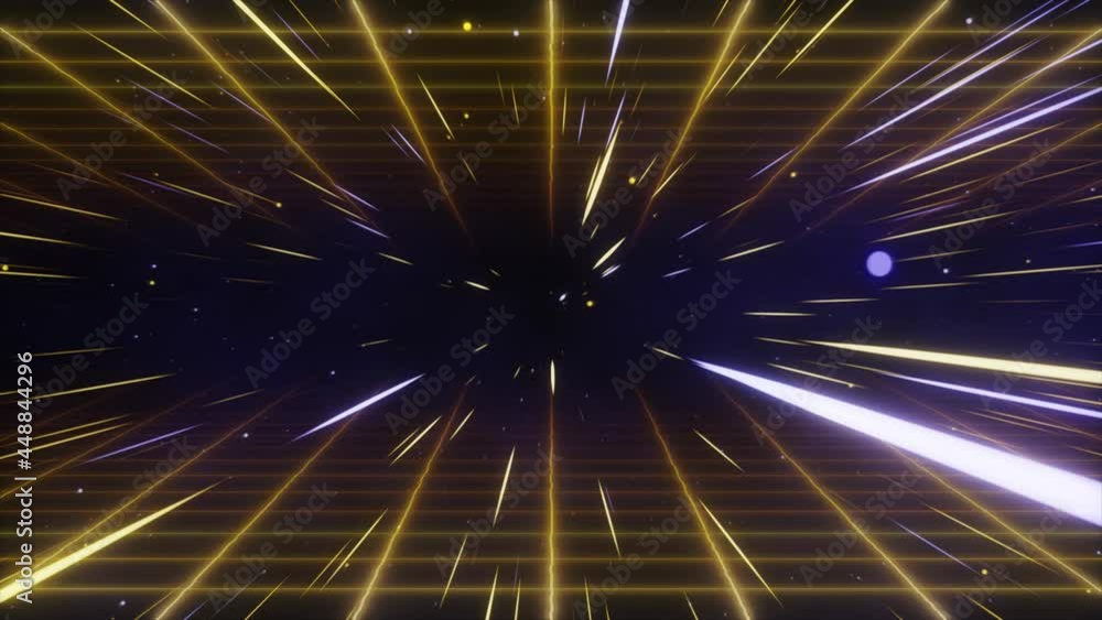 Poster hyperspace jump in outer space with a grid. the speed of light. light from the stars passing by. 3d 