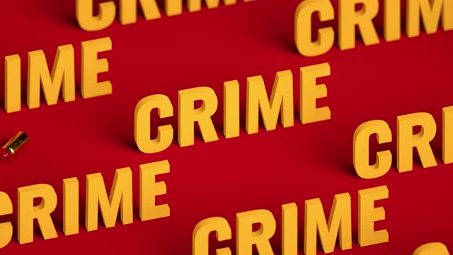 Flowing Crime Word And Falling Bullet Shell In Seamless Loop, Crime Related Presentation Background