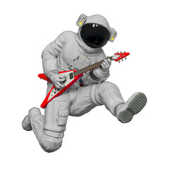 astronaut is jumping and playing guitar
