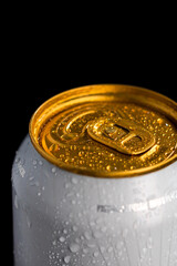 Condensation water droplets on Stella Artois beer can isolated on black. Bucharest, Romania, 2020 - obrazy, fototapety, plakaty