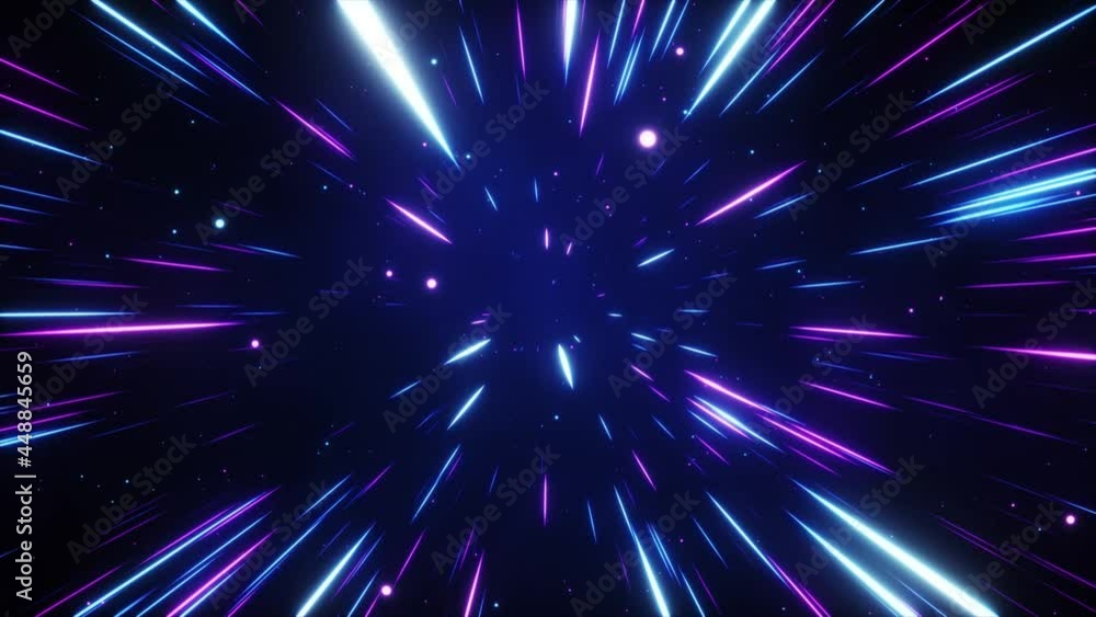 Poster hyperspace jump in outer space. the speed of light. light from the stars passing by. 3d animation of