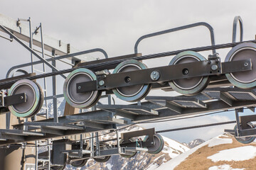 A fragment of the mountain chairlift in the area of Kasprowy Wierch, closed in the summer.
