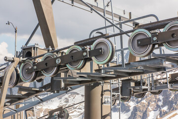 A fragment of the mountain chairlift in the area of Kasprowy Wierch, closed in the summer.