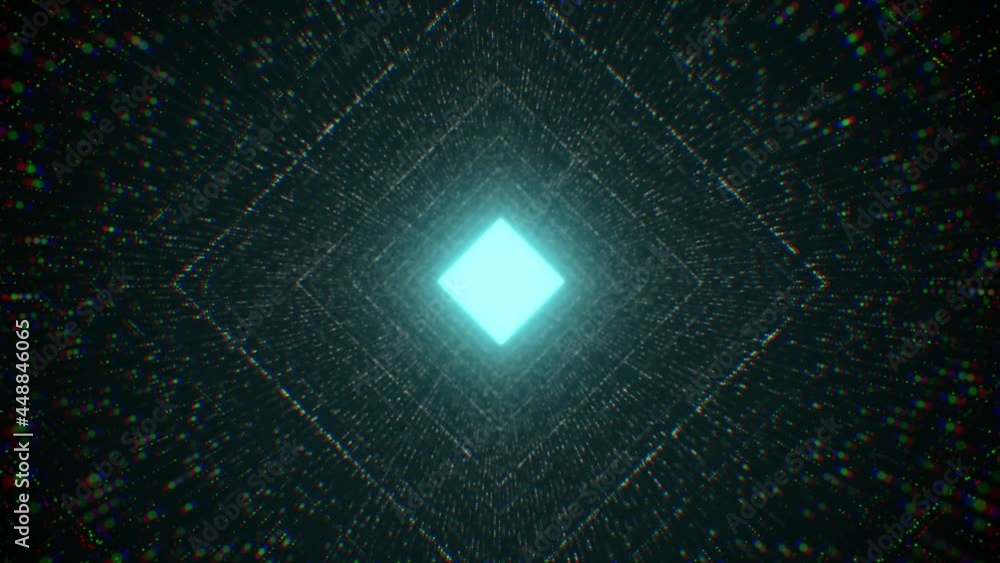 Aufkleber infinite neon light square tunnel of glowing dots particle. cyber technology background.