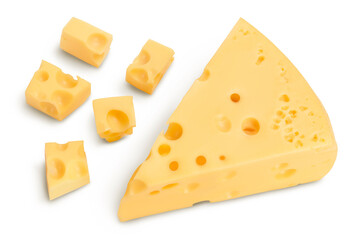piece of cheese isolated on white background with clipping path. Top view. Flat lay
