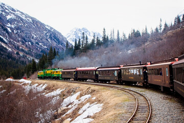 White Pass & Yukon Route Railway runs from Skagway up into the Rockies (a narrow gauge railroad built in 1898 during the Klondike Gold Rush), Alaska, USA.
