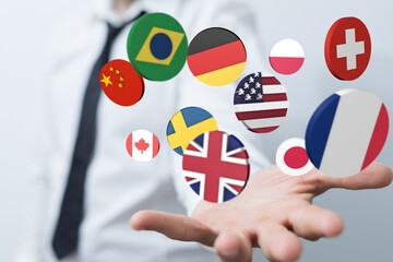 Global communication, international messaging and translation concept