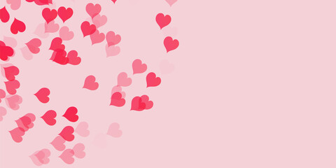 Flying hearts isolated on soft pink background. Love symbol. Greeting card for Woman, Mother, Valentines Day. Vector.