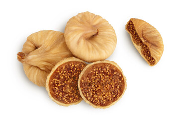 dried fig isolated on white background with clipping path and full depth of field. Top view. Flat lay