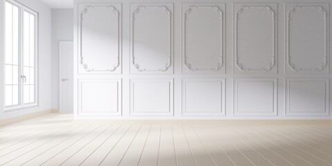 classic white empty room It is a wide-angle room where the details of the room can be clearly seen.3d rendering