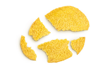 Potato chips isolated on white background with clipping path and full depth of field. Top view. Flat lay.