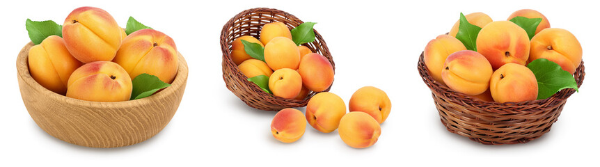 apricot fruit with half and slices isolated on white background with full depth of field. Set or collection