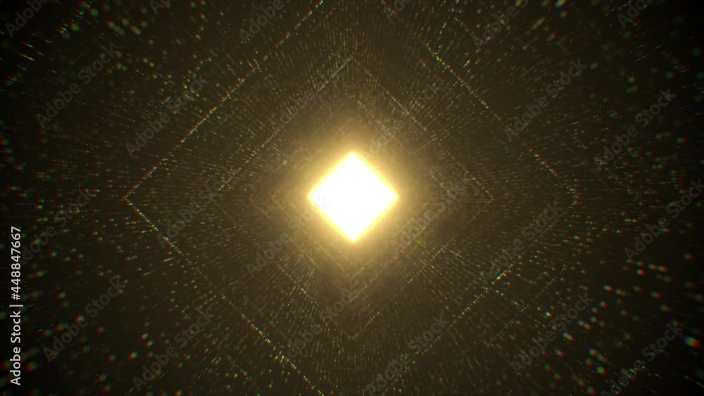 Aufkleber infinite neon light square tunnel of glowing dots particle. cyber technology background.