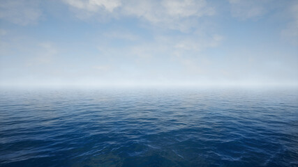 Naklejka na ściany i meble Ocean Water and Cloudy Sky Background 3D Render