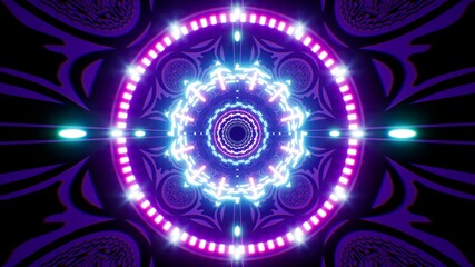 Organic Dark Purple Tiled Tunnel with Neon Circle Light Lamp