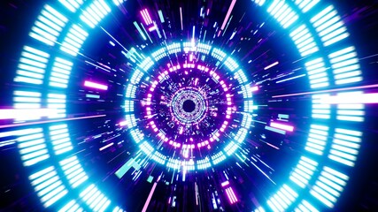 Passing Through Neon Circle Light Machanical Tunnel