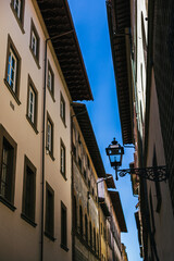 Beautiful street in old Florence city, Italy.   Beautiful sunny day.