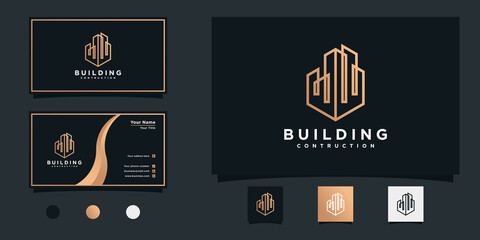 Luxury building construction logo design inspiration and business card design Premium Vector