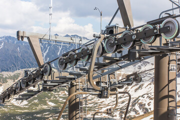 A fragment of the mountain chairlift in the area of Kasprowy Wierch, closed in the summer.