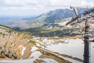 A fragment of the mountain chairlift in the area of Kasprowy Wierch, closed in the summer.