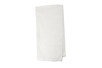 White fluffy cotton towel isolated on a white background.