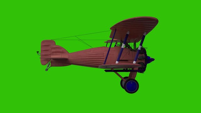 Animated propeller airplane. Realistic physics animation. Green screen footage