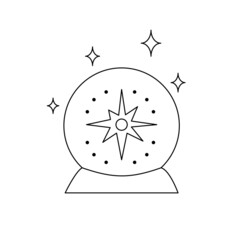 Magic Crystal Ball for Predicting the Future. Vector illustration for Icon or logo. Black thin line on white isolated background