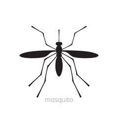 Black silhouette of a mosquito on a white background. Flat style design. Vector, illustration