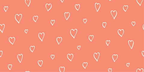 Simple and minimalistic pattern for holiday cards. Abstract romantic background. Hand drawn texture with hearts silhouettes. Vector seamless pattern. Print for Valentine's day or other romantic design