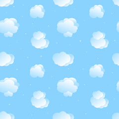 Vector seamless cute pattern. Childish blue sky with fluffy clouds.