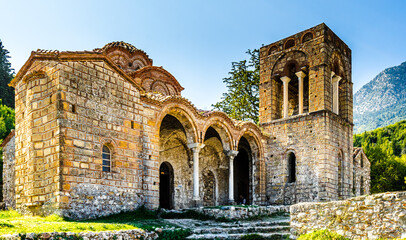 The Byzantine church of Agia Sofia in Mystras, Peloponnese, Greece.
