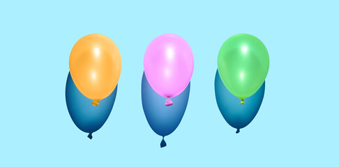 Various balloon on blue pastel background