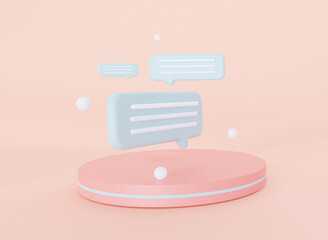 A speech bubble on the podium. The concept of a chat for exchanging messages in social networks or...