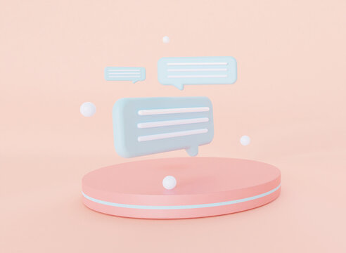 A speech bubble on the podium. The concept of a chat for exchanging messages in social networks or in programs on devices for correspondence