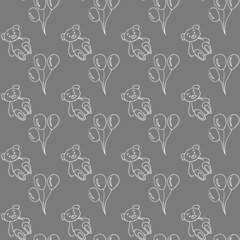Seamless pattern with a bear, balloons, texture for fabric, texture for paper, illustration, vector